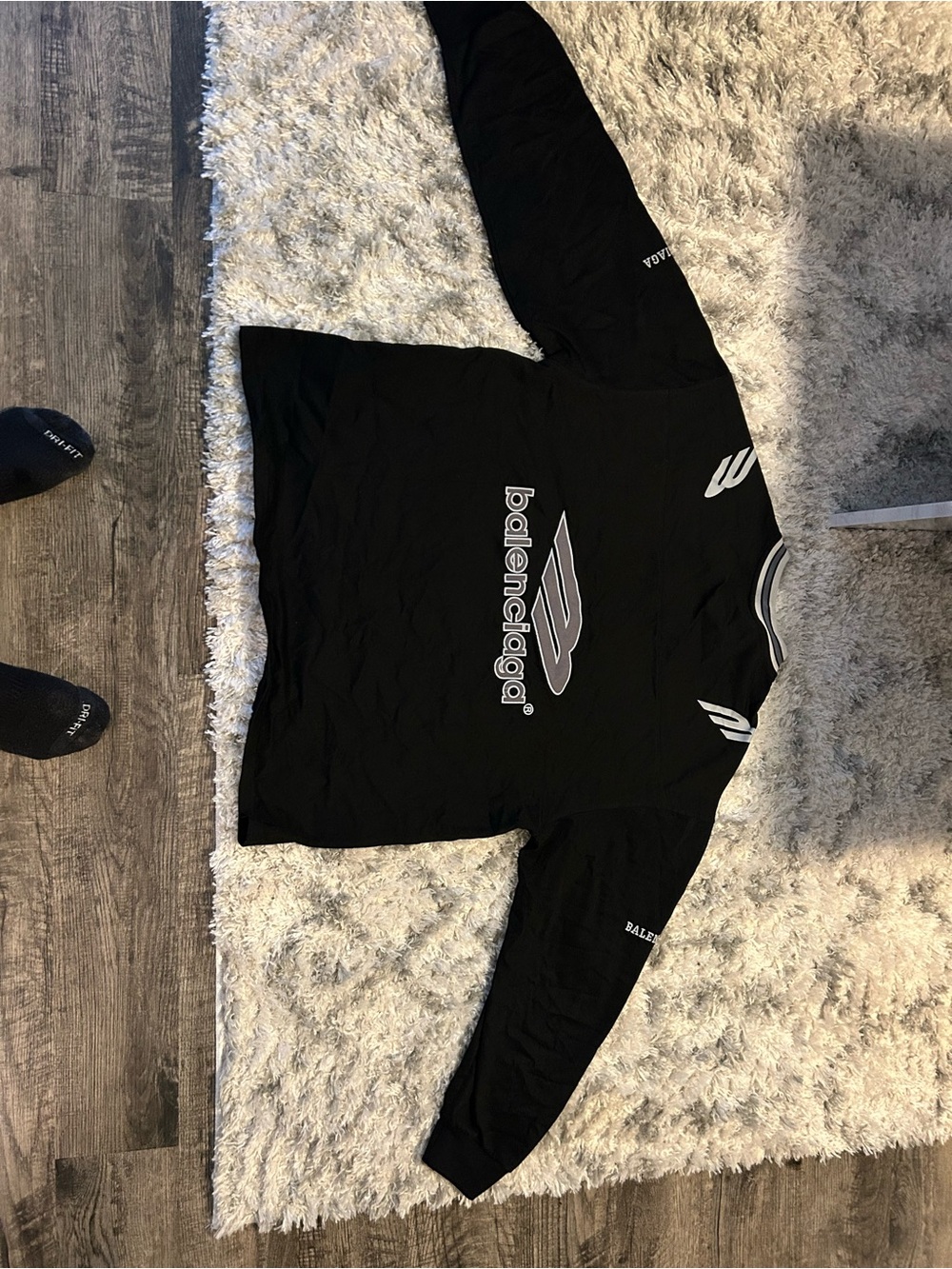 Balenciaga Black football Graphic Logo Long Sleeve Shirt